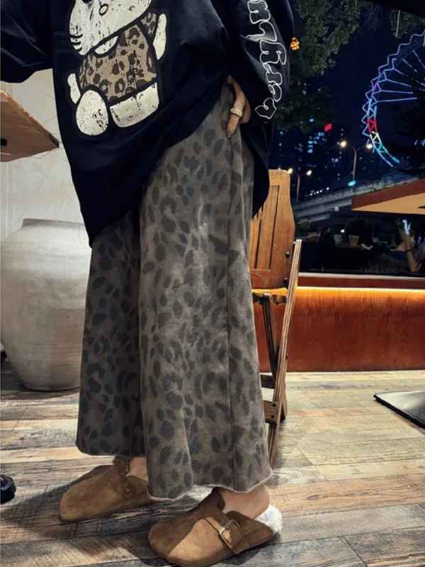 

plus Size 300 Pou American Retro Leopard Print Loose Straight Leg Casual Pants Wide Leg Nine Points Sweatpants