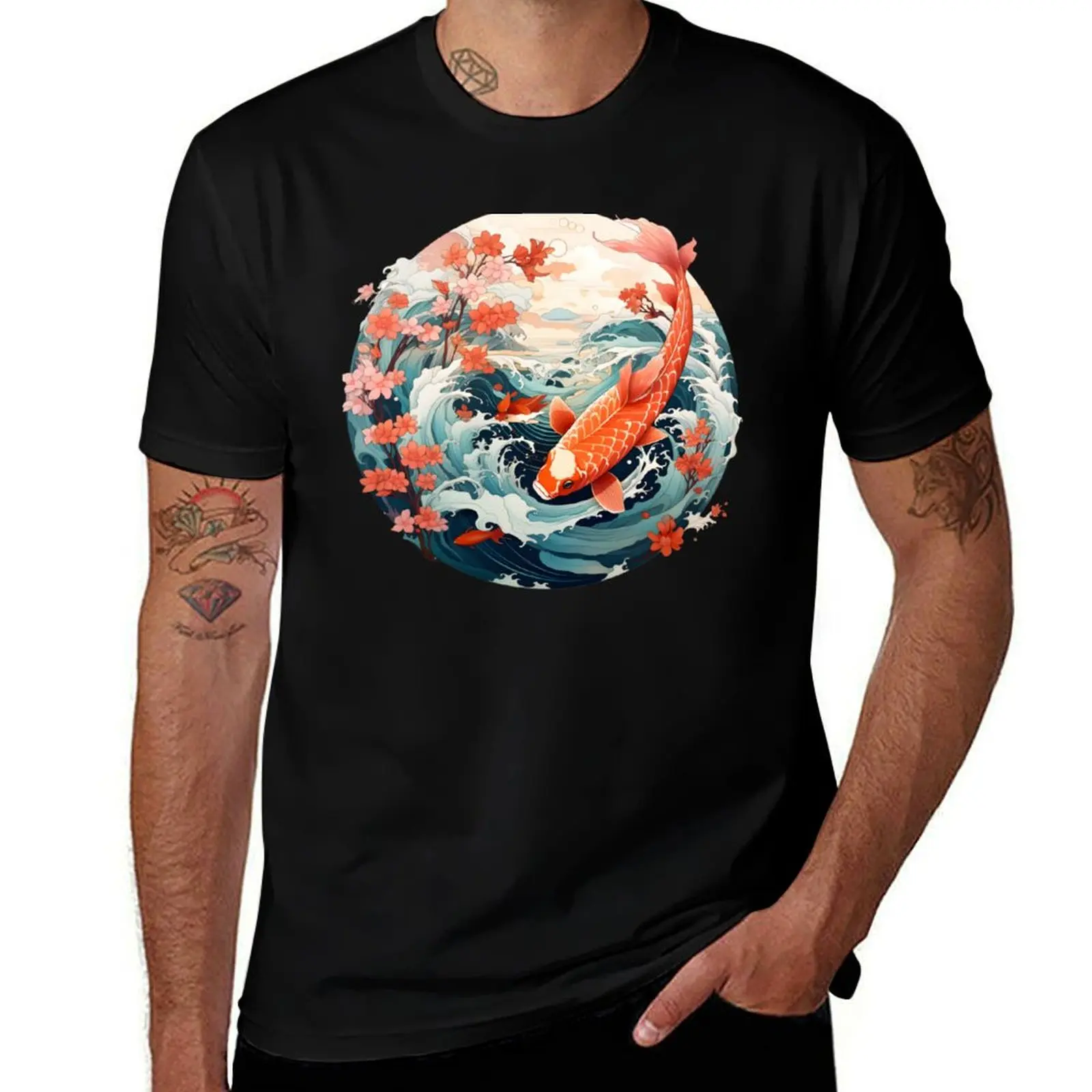 

Koi & Wave in Japanese Style T-Shirt aesthetic clothes blanks tops anime figures men t shirt