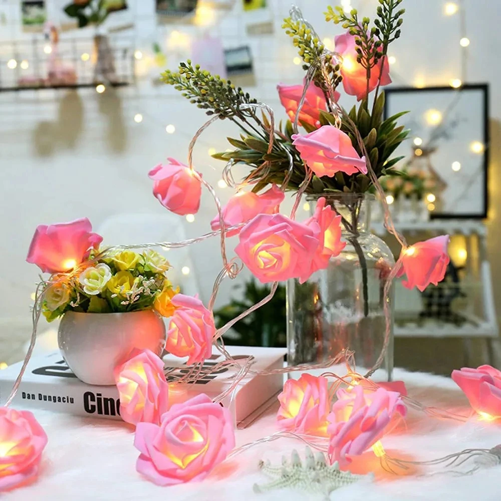 Rose Flower LED String Lights USB/AA Battery Powered Fairy Lighting for Wedding Home Party Birthday Festival Decorations