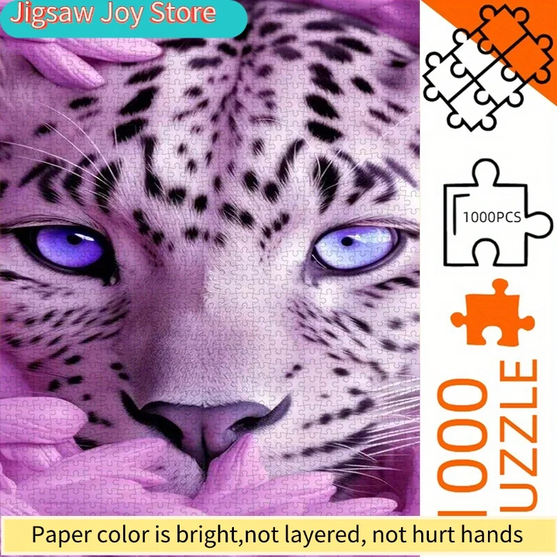 

Puzzle, DIY Paper Jigsaw Puzzles with Snow Leopard and Violet Floral Theme, Suitable for Home Leisure, Office, Couples' Inter