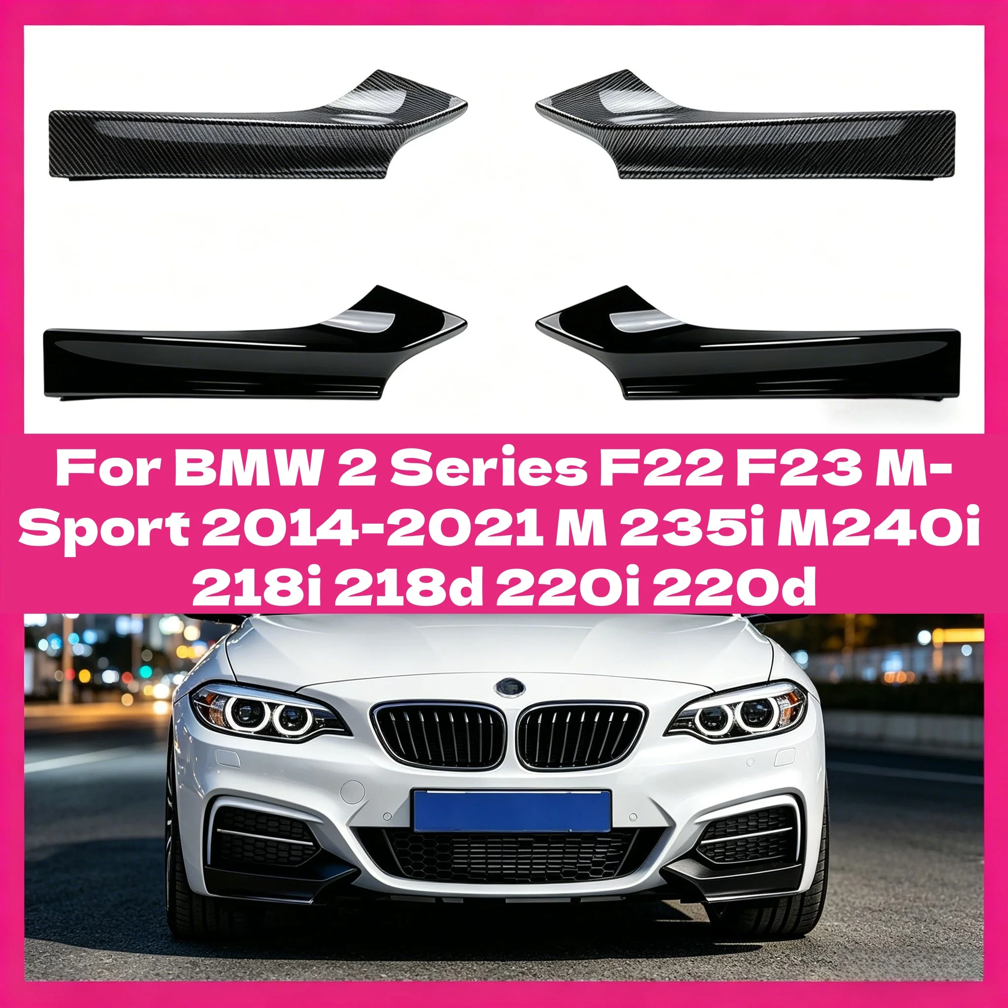Difusor Delantero y Alerones Laterales para BMW Serie 2 F22 F23 M-Sport 2014-2021 M 235i M240i 218i 218d 220i 220d