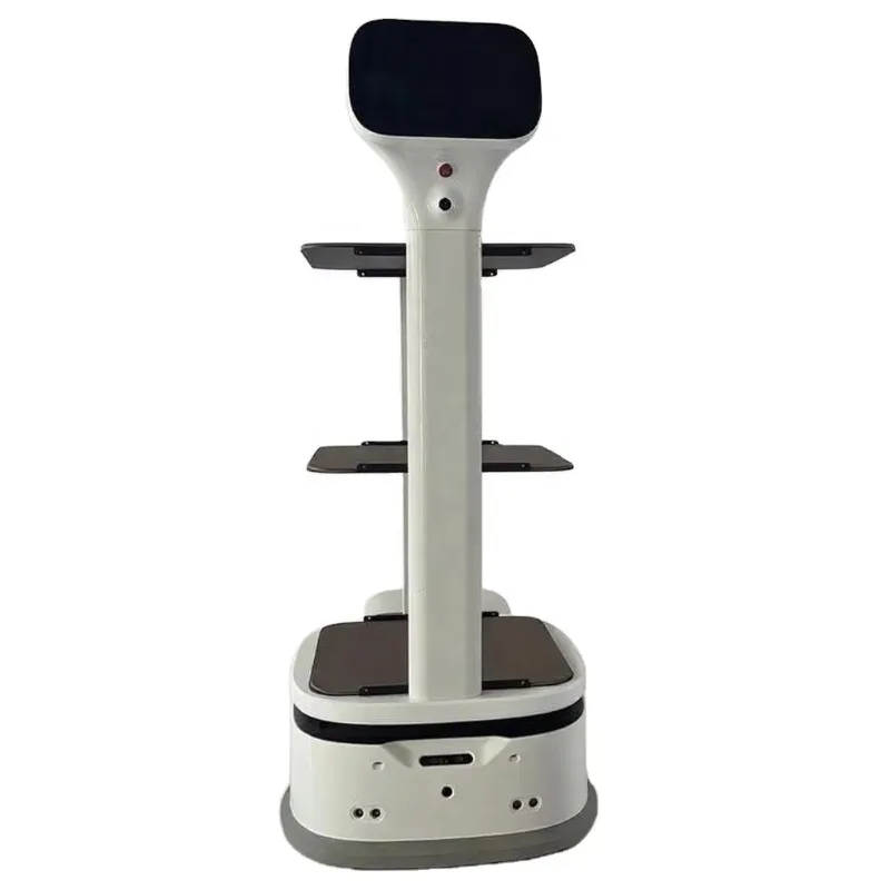 Intelligenter Lebensmittellieferroboter für Restauranthotels mit stabilem mehrschichtigem Tablett, autonome Navigation, selbstladender Service-Bot