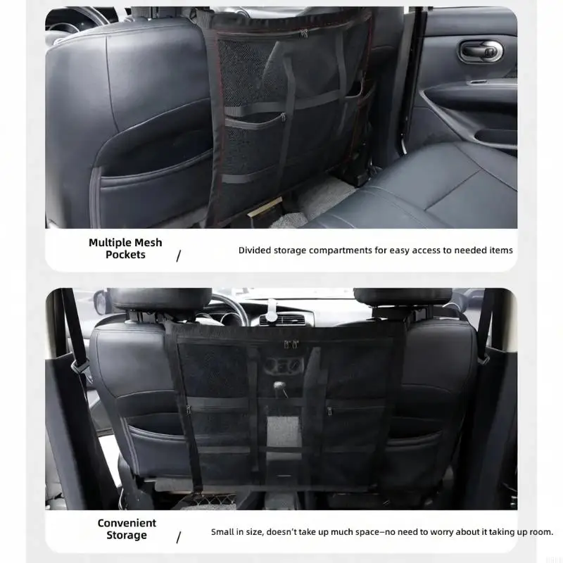 Car Dog Barrier with 9-Section Mesh Storage, Top Fasteners and Lower Attachments, 59 x 59cm Panel for Rear Cabin Drives H9EE