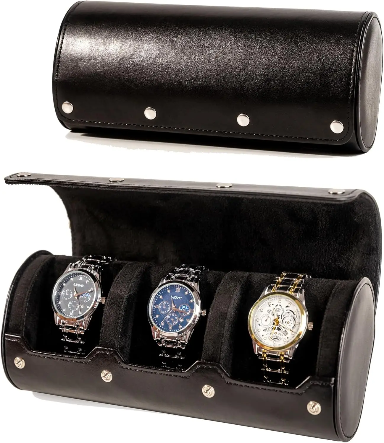 

Классический кожаный дорожный футляр для часов - портативный органайзер на 3 слота с мягкой подкладкой, ручной работы, в подарок для мужчин