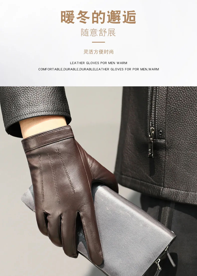 New 2022 Spring Gloves Men Real Leather Gloves Touch Screen Black Real Sheepskin Thin Warm Driving Gloves