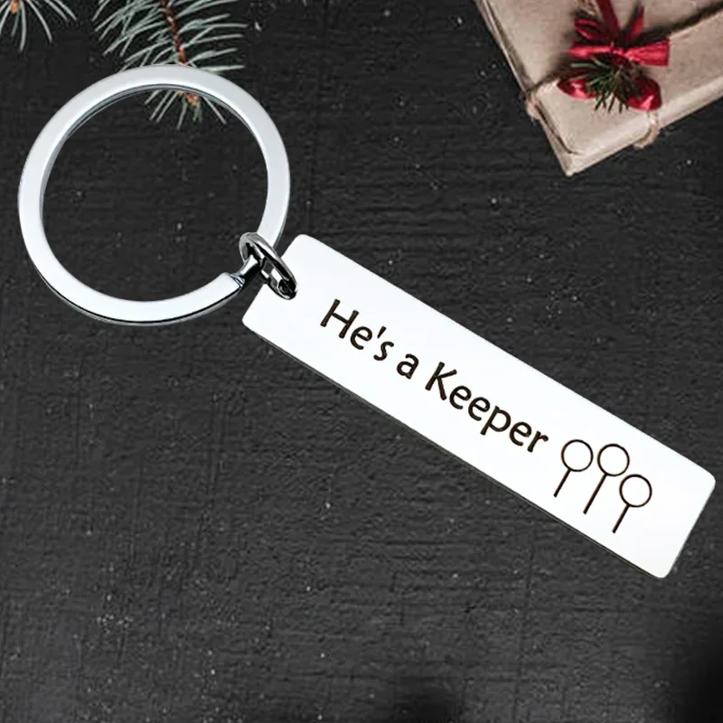 

Cute He's A Keeper Keychain Pendant Husband Wife Couple Key Chain Keyring Anniversary Valentines Day Wedding Gifts