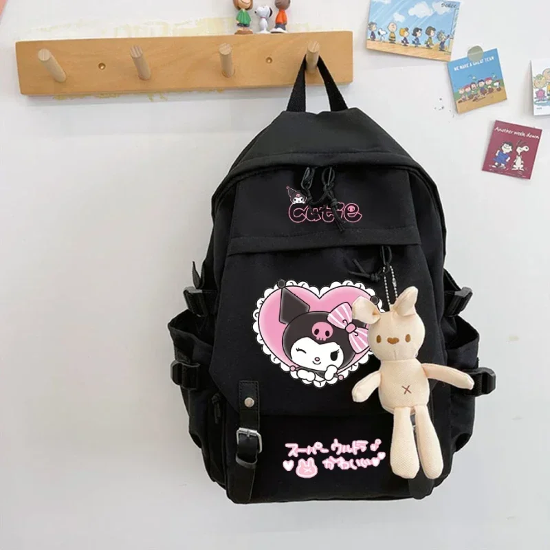 Anime Sanrioed Nylon Waterproof Backpack shoulder bag Melody Kuromi Cartoon Doll Pendant Cute School Bag Birthday Christmas Gift