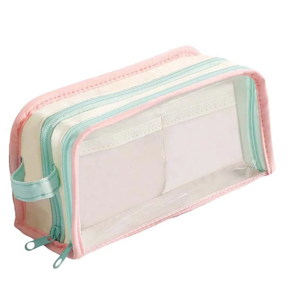 

Transparent Display Korean PVC Stationery Bag Desktop Storage Multilayer Korean Style Pencil Case Aesthetic Pink Blue Green