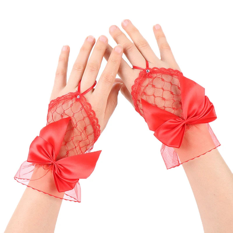 1Pairs Photography Lace Mesh Hollow Bow Gloves Nails Accessories Short Fingerless Sleeves Decoration Nail Gel Polish Display