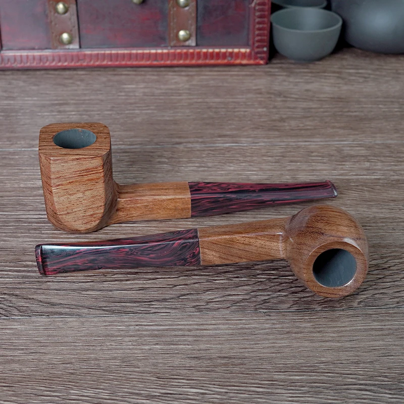 JIBILL-Hand-made Sandalwood Tobacco Pipe, Free Style Smoking Pipe, 3mm Acrylic Pipe, Colorful Mouth, Father\'s Day Gift