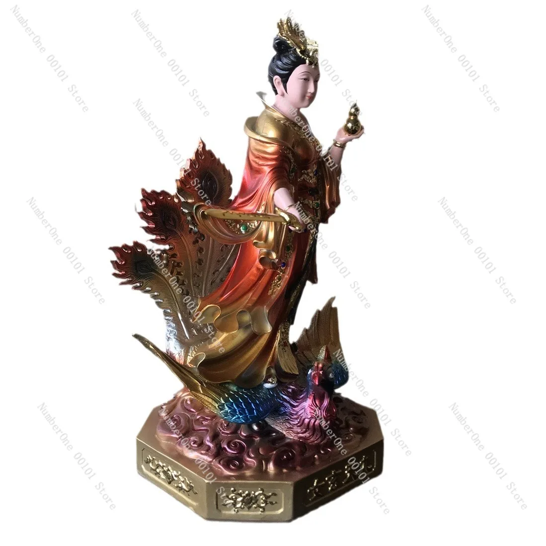 Resin painted nine-day goddess statue, stepping on phoenix, nine-day holy mother, xuanmu living room bring in wealth and treasur