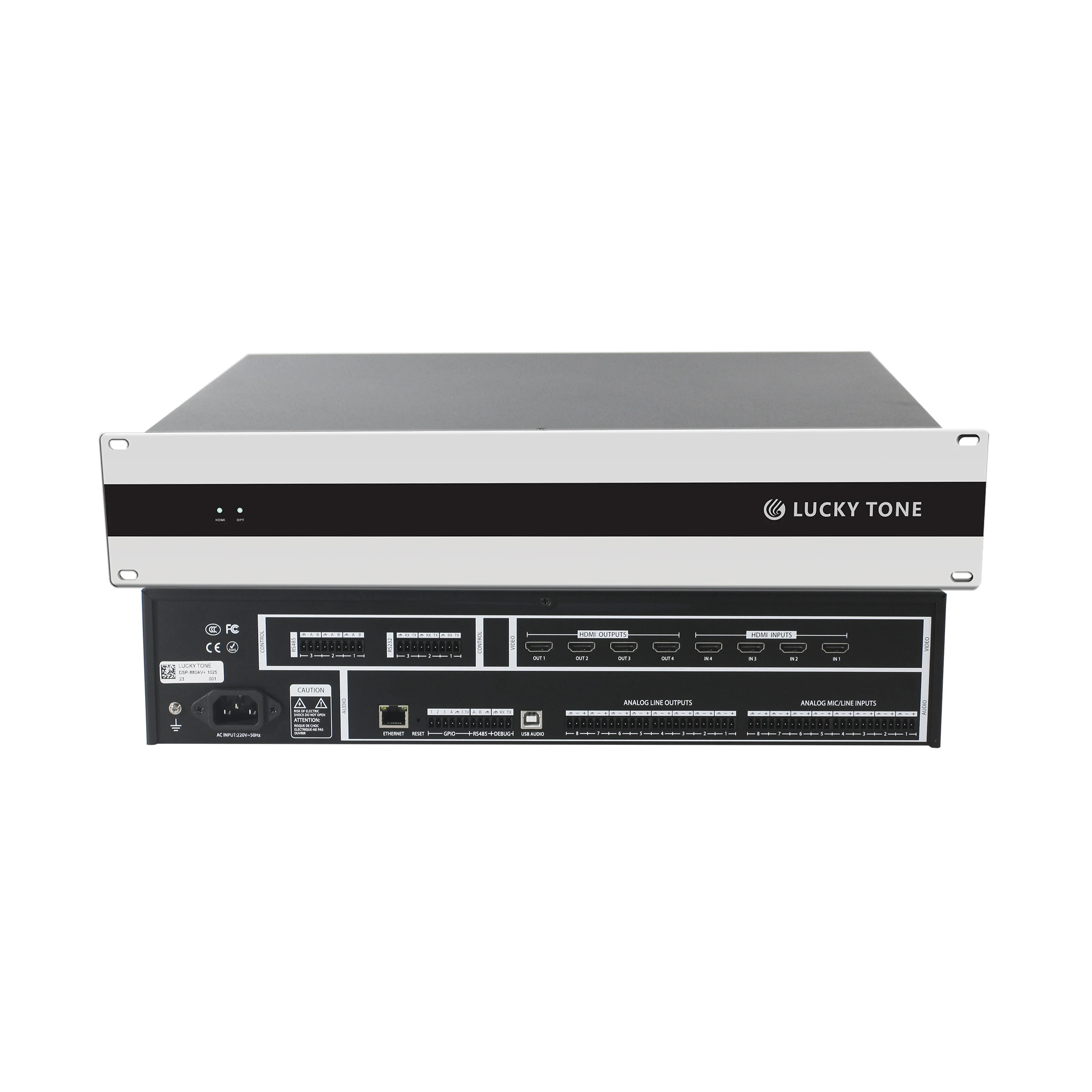 Professional Amplifier With 8 In/8 DSP Audio Processor AFC AEC ANS AGC ANC RS 232 4 Inputs 4 Outputs AV System Manager