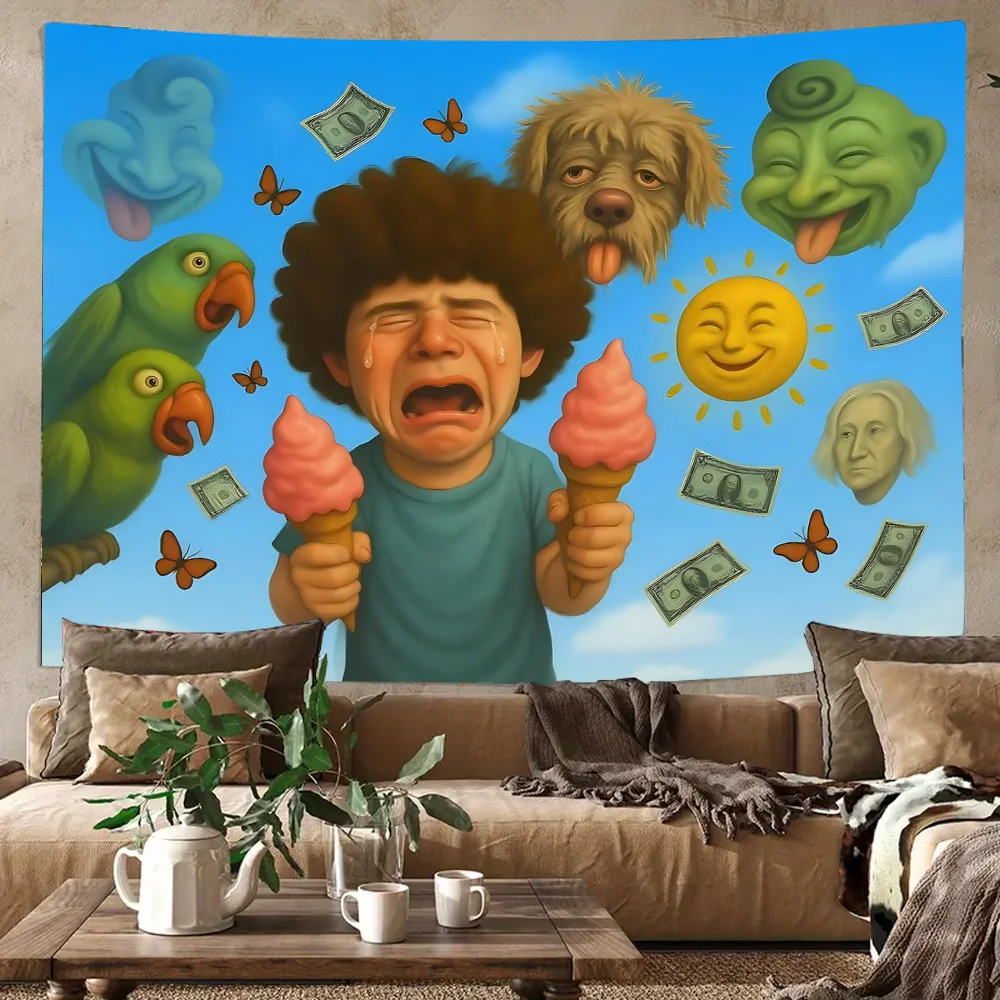 

Cartoon Boy Tapestry Abstract Wall Hanging Tapestry for Living Room Bedroom Dorm Party Decor Washable Stitched Edge Tapestries