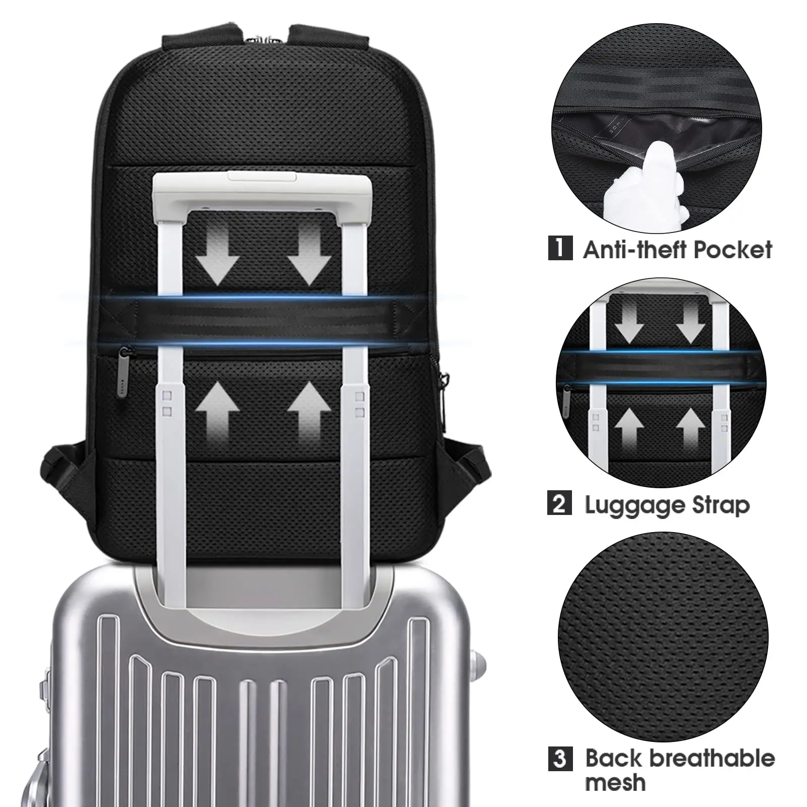 حقائب ظهر للكمبيوتر المحمول BANGE مقاس 15.6 بوصة، حقيبة ظهر خفيفة الوزن وقابلة للتوسيع لرجال الأعمال للطلاب المراهقين