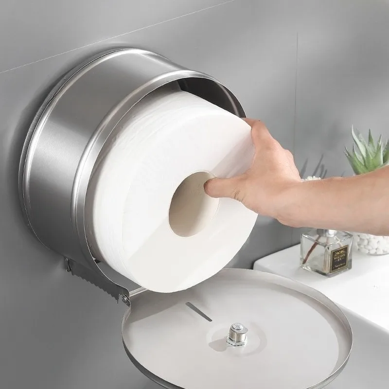 Hotel Waterproof Paper Holder Stainless Steel Smooth Dormitory Bathroom Large Round Tissue Box Storage Bathroom Accessories