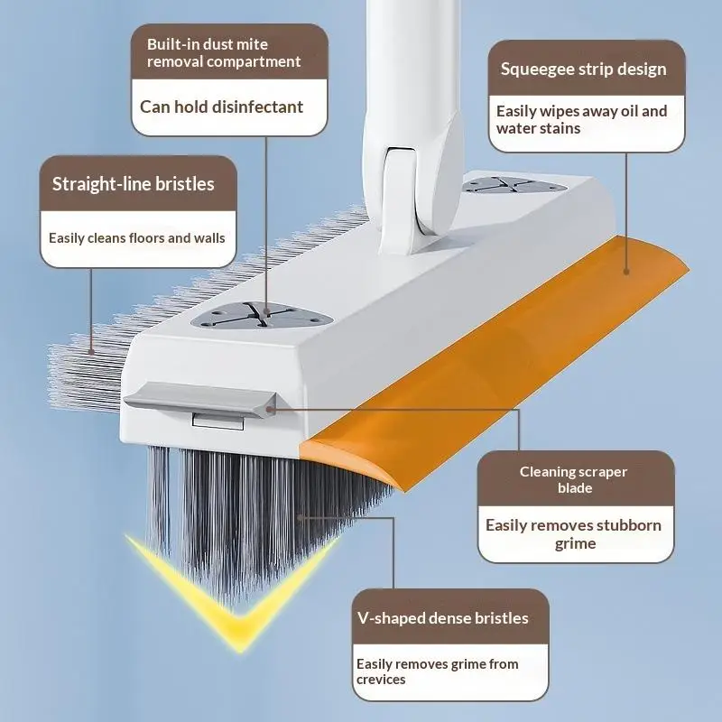 3 In 1 Floor Scrub Brush With Squeegee Rotatable Hard Bristle Tool for Basement Garage Floor Tile Dirt Scrubbing