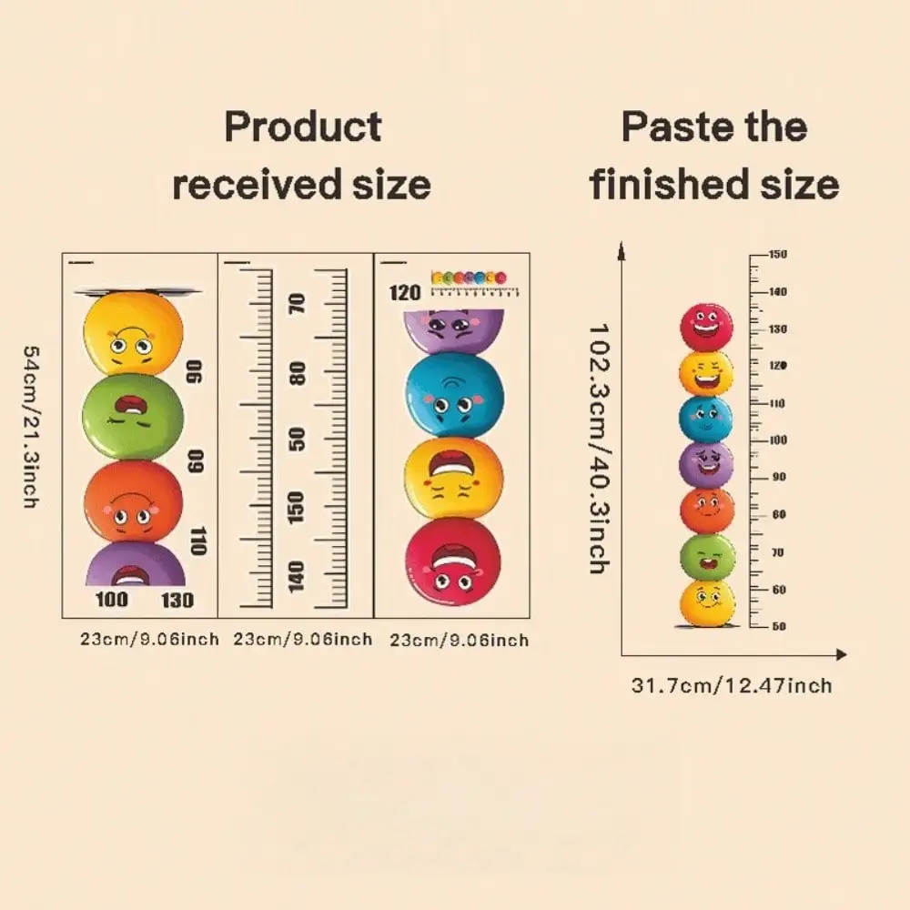 2Kids Height Measurement Wall Stickers | Fun Growth Chart Decals with Colorful Fun Faces Pattern Design, Removable for Kids Room