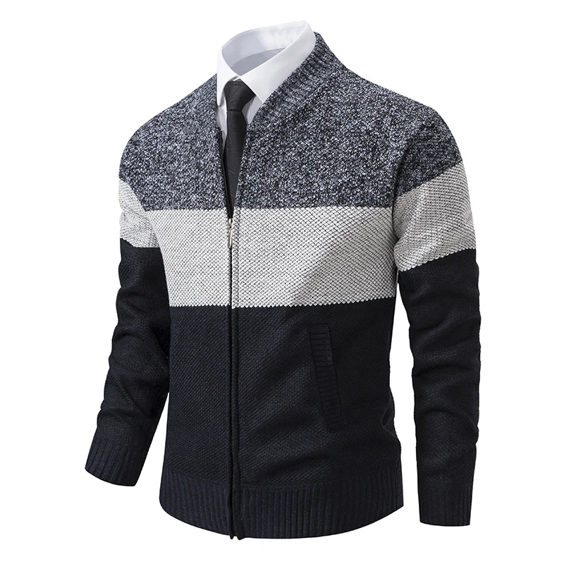 2023 Autumn Winter New Knit Cardigan Sweater Men Slim Fit Casual Korean Fashion Patchwork Cardigan Knitted Sweater Men Sweatcoat