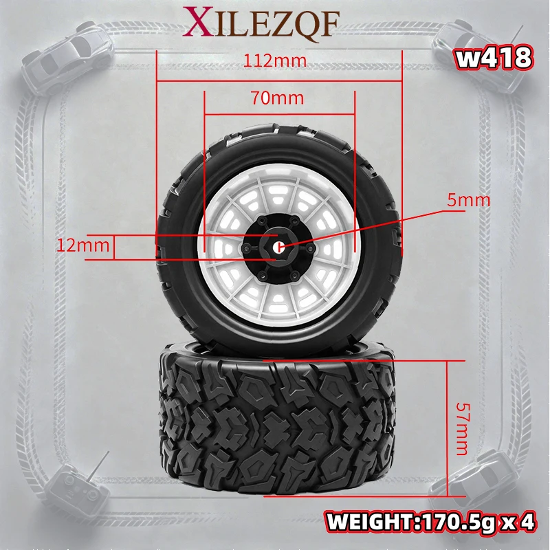 1/10 RC Monster Truck Tires 12mm 14mm Hex Wheel Tyre for ARRMA Quake TK12 MJX 10210 Rlaarlo Omni-Terminator RC Car Upgrade Parts