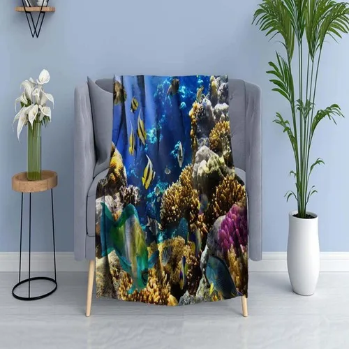 Else Carpet Else Blue Aquarium Fish Sea Wellsoft Patterned 3D Tv Blankets