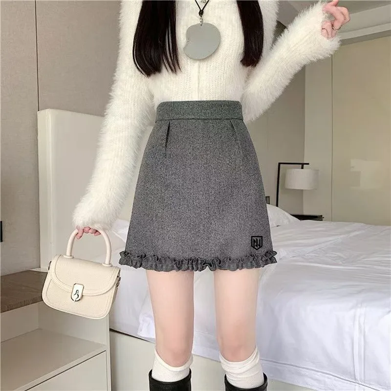 Autumn Winter Golf Wear Women 2024 New Golf Skirt Fashion Ear Fungus Edge Mini Skirt High Waist A-line Skirt Women Golf Clothing