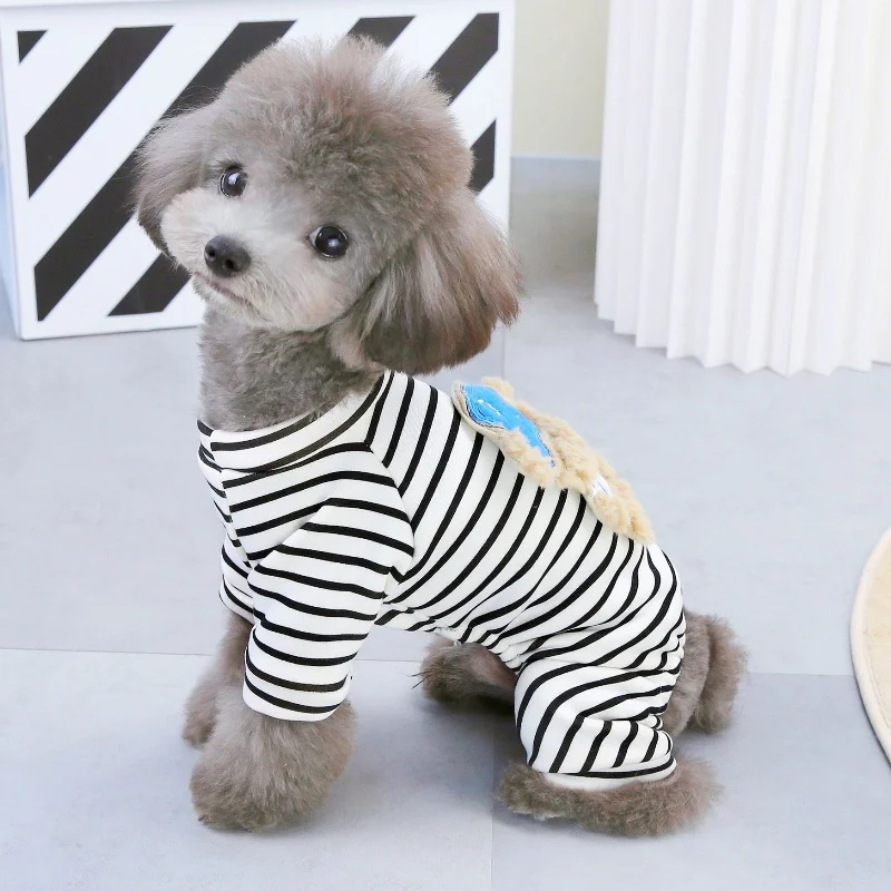 Fashion Striped Dog Jumpsuits Autumn Dog Clothes Bear Print Puppy Pajamas Cute Cat Jumpsuits Pet Overalls Chihuahua Dog Clothes