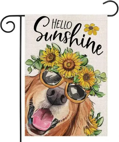 Summer Garden Flags 12X18 Inch Double Sided,Hello Sunshine Dog with Sunflowers S