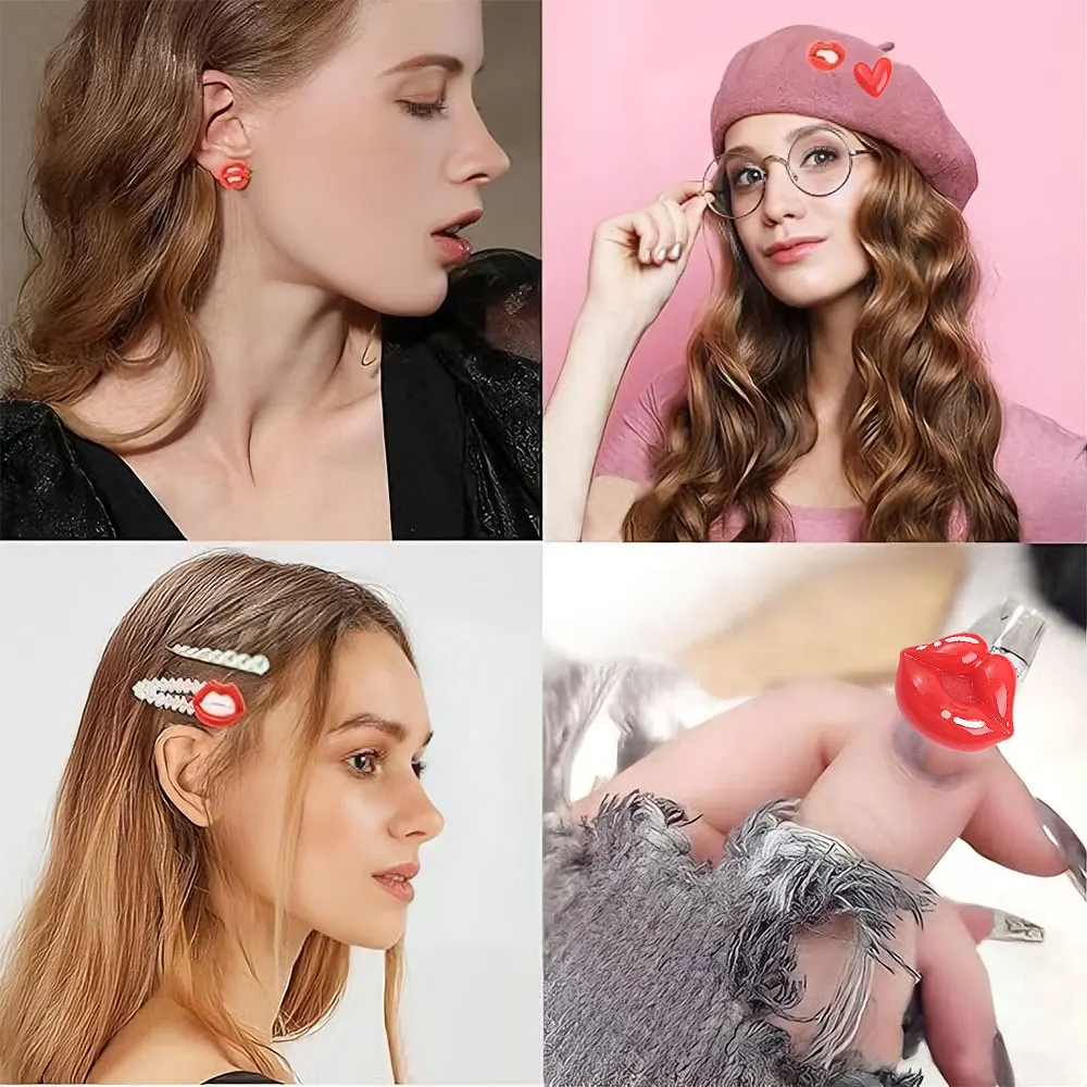 4/12/21 قطعة شفاه من الراتنج الأحمر، خرز غير مسامي على شكل قلب، إكسسوارات ديكور ذاتية الصنع، عيد الميلاد، عيد الحب، هدايا عيد الشكر #6