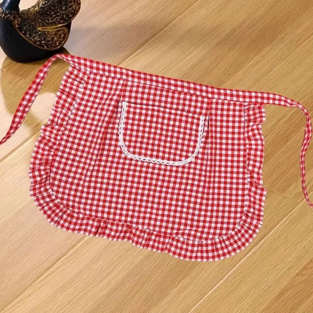 Fashion Cotton Half-length Apron Stain-resistant Square Check Cooking Work Clothes Breathable Kitchen Apron for Cooking or Work