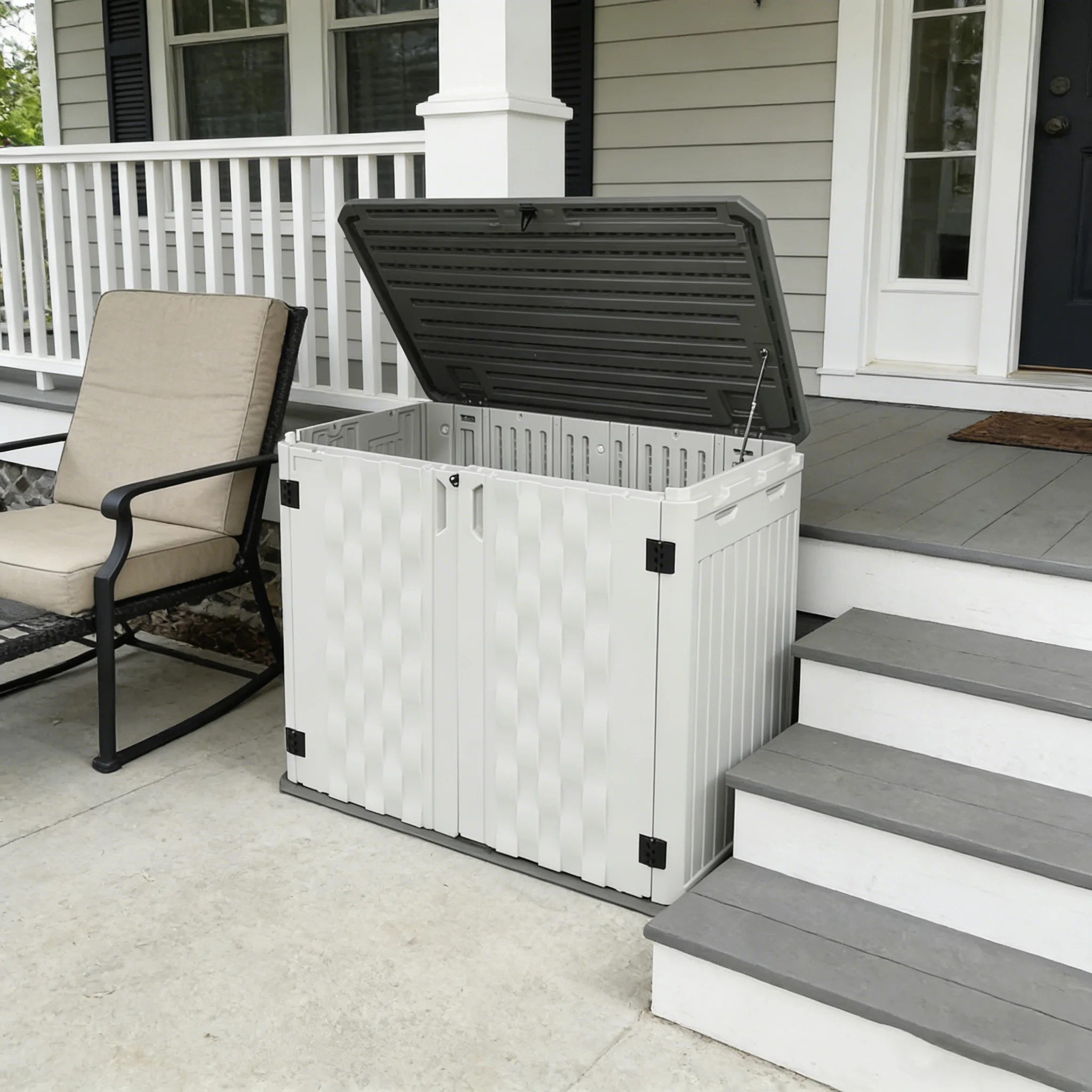 736L HDPE Bin Large Capacity Lockable HDPE Storage Containers With Lid For Courtyard Outdoor Furniture