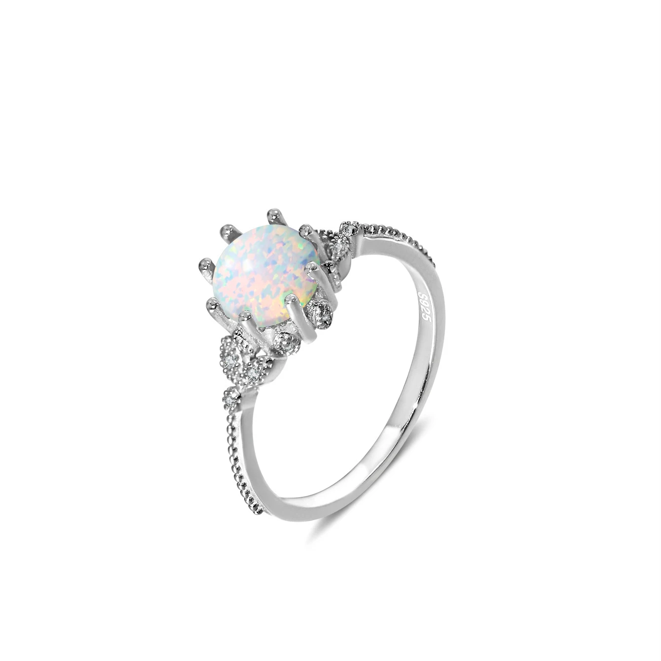 

100% 925 sterling silver circular Ring White Opal Ring with Zircon for Women Romantic Accessories Jewelry Gift Best Friend