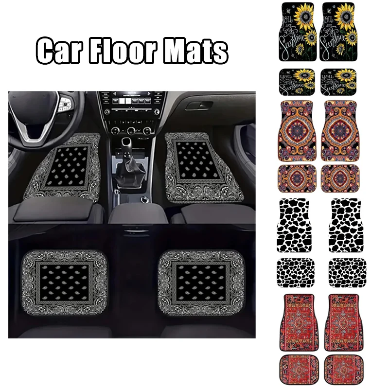 Car Floor Carpet Set of 4 Piece Persian Rug Design Auto Interior Floor Mats Durable Front Rear Carpets for Car Accessories