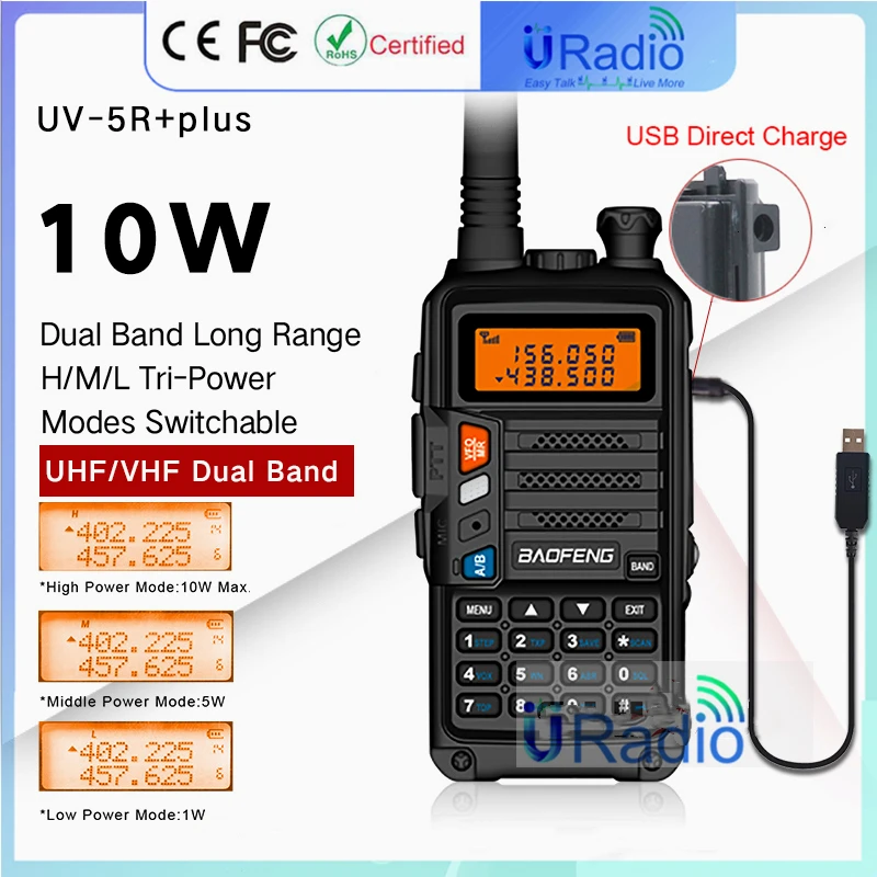 BaoFeng Walkie Talkie UV-5R+Plus 8W/10W Two-way Radio 10KM Portable Radio for Hunting Upgrade of UV-5R UV-10R Ham Radio DualBand