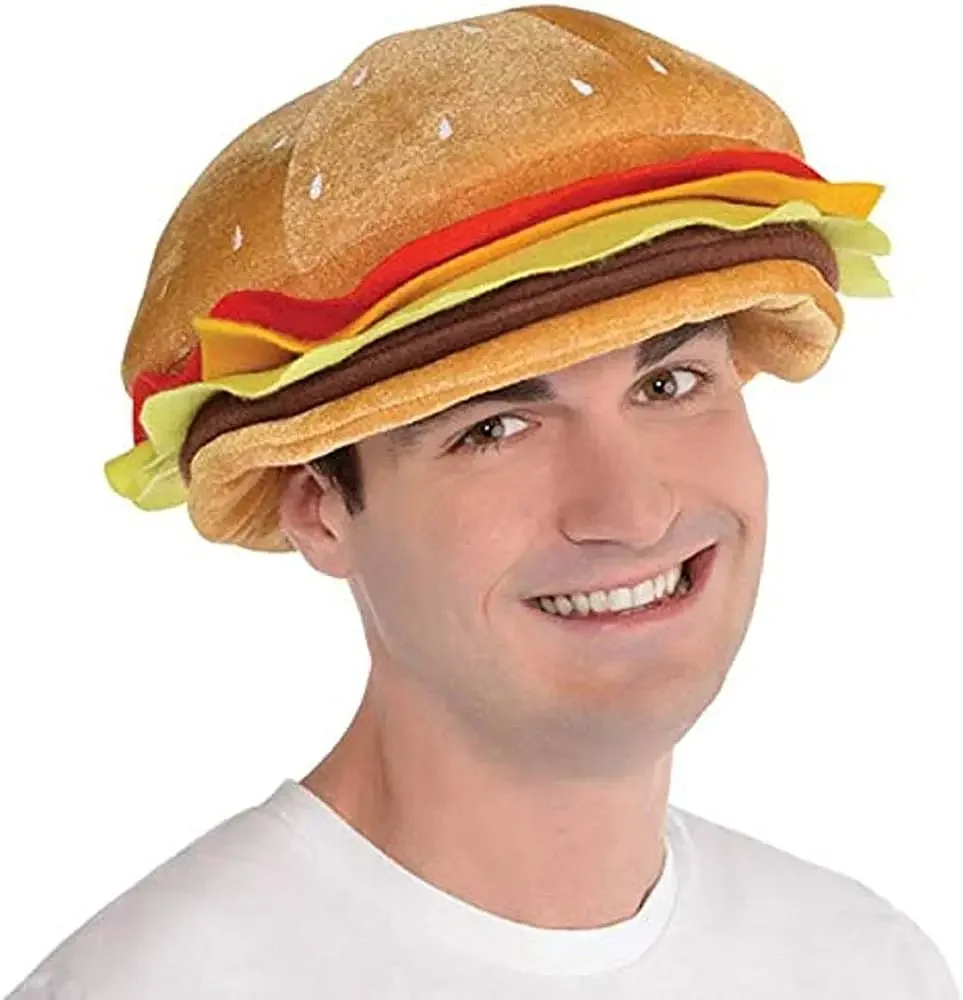 Sombrero de hamburguesa con hamburguesa para hombre y mujer, accesorio de disfraz divertido de comida rápida, Unisex