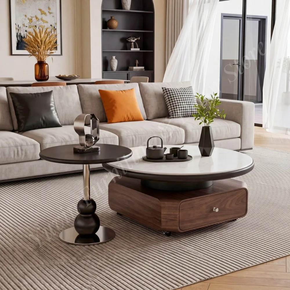 Modern Solid Wood Coffee Table and Side Table Set with Storage Easy to Clean Living Room Furniture for Bedroom Apartment