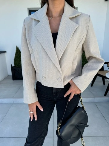 Women's Jackets 2024 Autumn Fashion New Notched Collar Solid Color Casual Long Sleeves Woolen Cloth Crop Jacket Coat