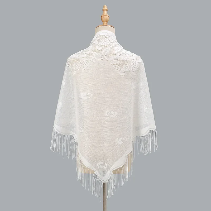 180*75cm New Nylon Hollow Monochrome Breathable Fringe Shawl Scarf Women Fashion Wrap