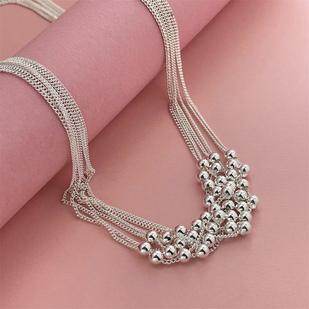 Fashion silver color six-line light bead necklace hot sale men and women fashion jewelry prom gift