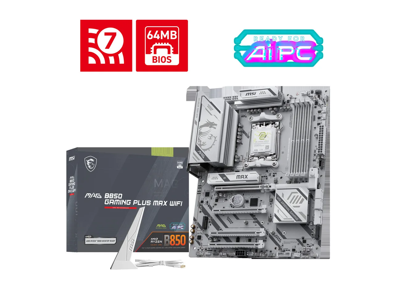 Msi Mag B850 Gaming Plus Max Wifi Atx Motherboard, Amd Am5 Ryzen 9000/8000/7000, Ddr5 8200+ Mt/S Oc, Pcie 5.0, Wi-Fi 7, 5g Lan