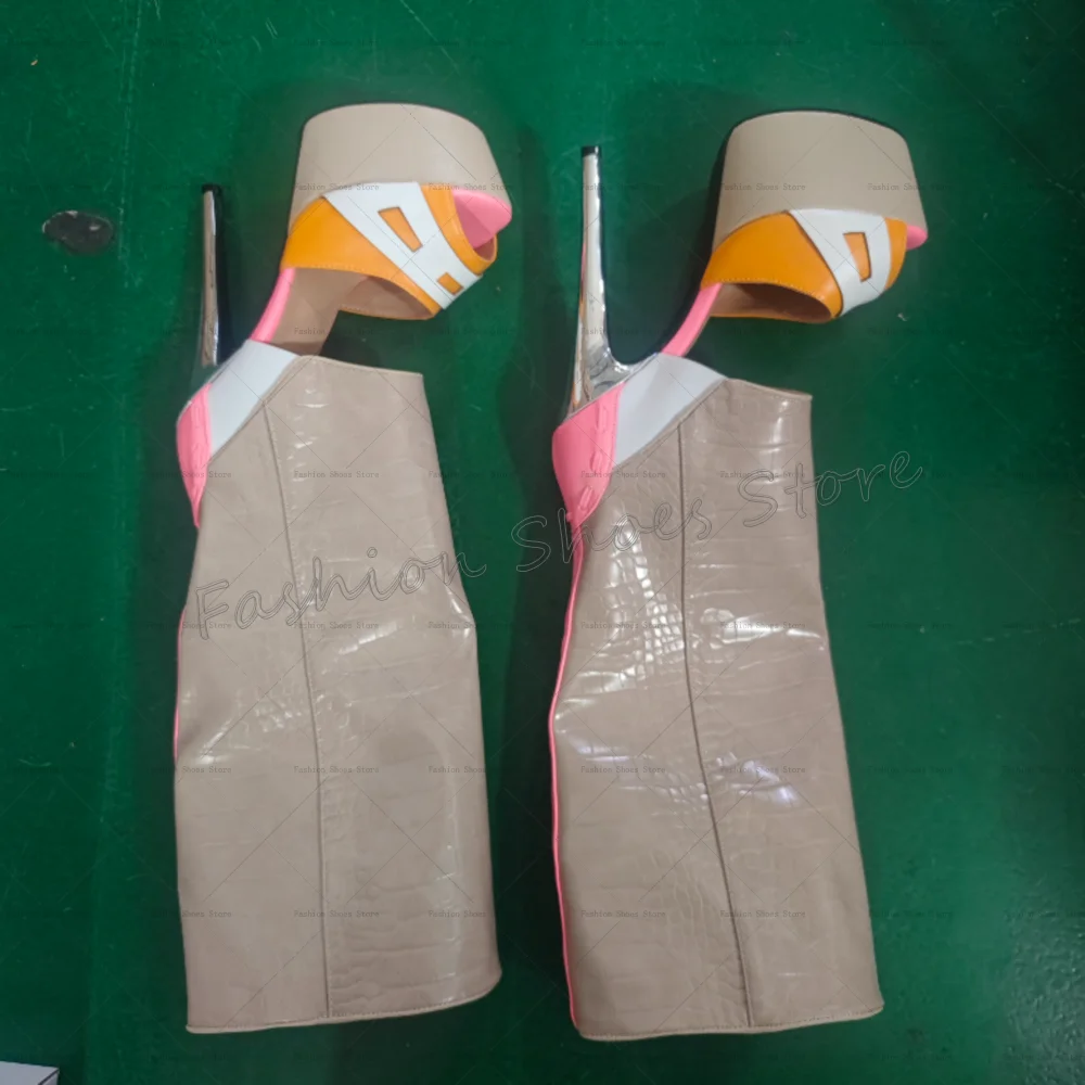 

Mixed Color Platform Open Toe Boots Round Toe Women Shoes Stilettos High Heels Party Banquet Dating 2025 Zapatos Para Mujere