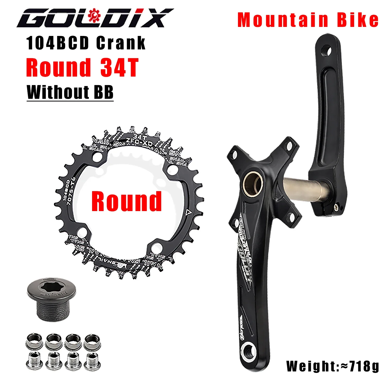 GOLDIX 104BCD Fahrradkurbelgarnitur mit breiten und schmalen Zähnen, 170/175 mm Kurbel, runder/ovaler Kettenblatt, 32 Zähne/34 Zähne/36 Zähne/38 Zähne