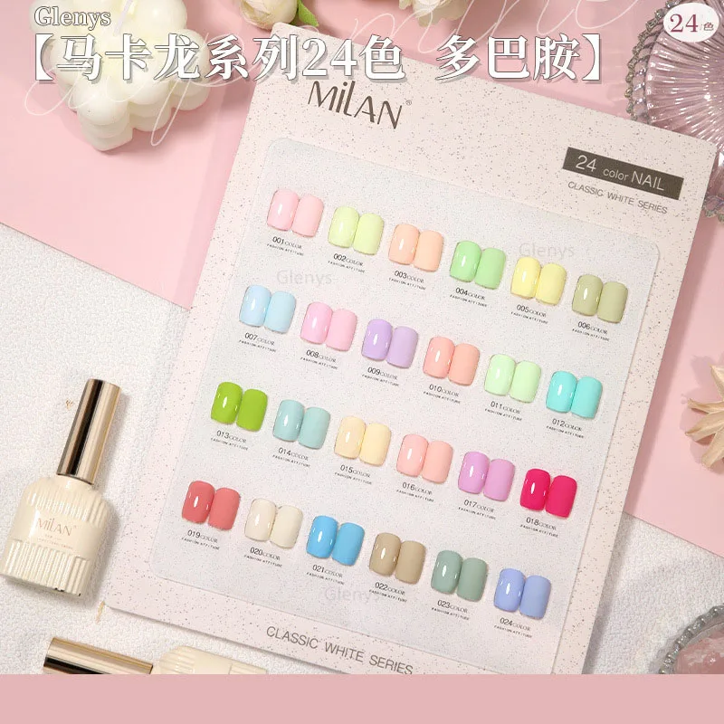 Glenys 24 color Macaron nail polish adhesive tape color card new semi permanent immersion gel nail salon art varnish set 15ml