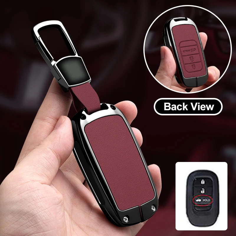 Metal Car Key Fob Case Cover Keychain For Honda Civic Accord CR-V HR-V ZR-V Pilot Vezel Odyssey Passport CRV  Leather