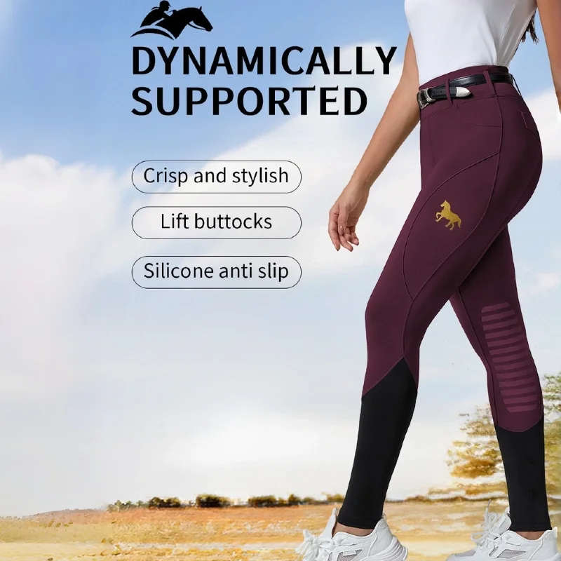 Lightweithg Women Horse Riding Pants Breathable Confy Silicone Non-slip Breeches High Waist 4 Way Stretch Tight Equestrian Pants