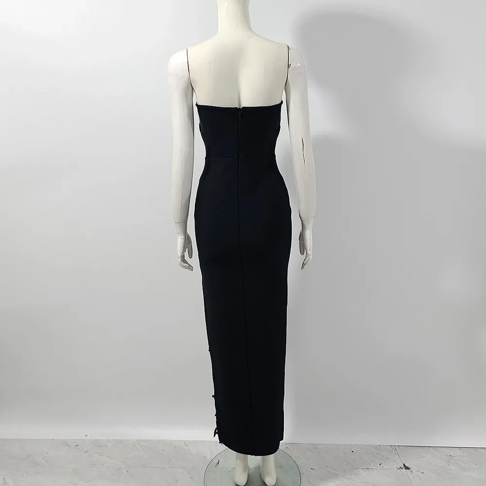 Vestido bodycon sexy sem alças para mulheres, vestido elegante bandagem, festa à noite, tapete de celebridades, high-end, cor preto e branco, cor vermelha