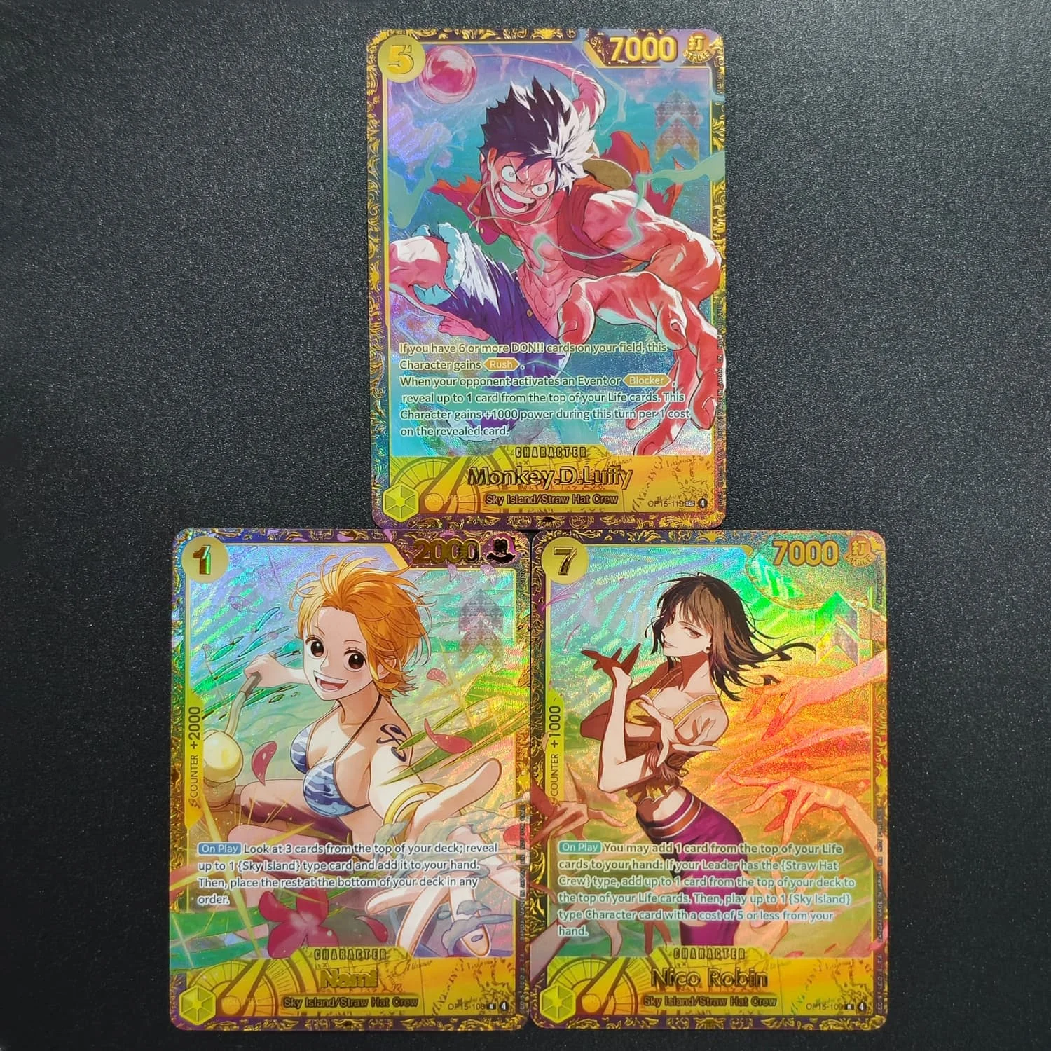Diy One Piece English OP15-108 Nami Monkey D. Luffy Nico Robin Championship Regionals Season 2 Top Collection Flash Anime Card ﻿