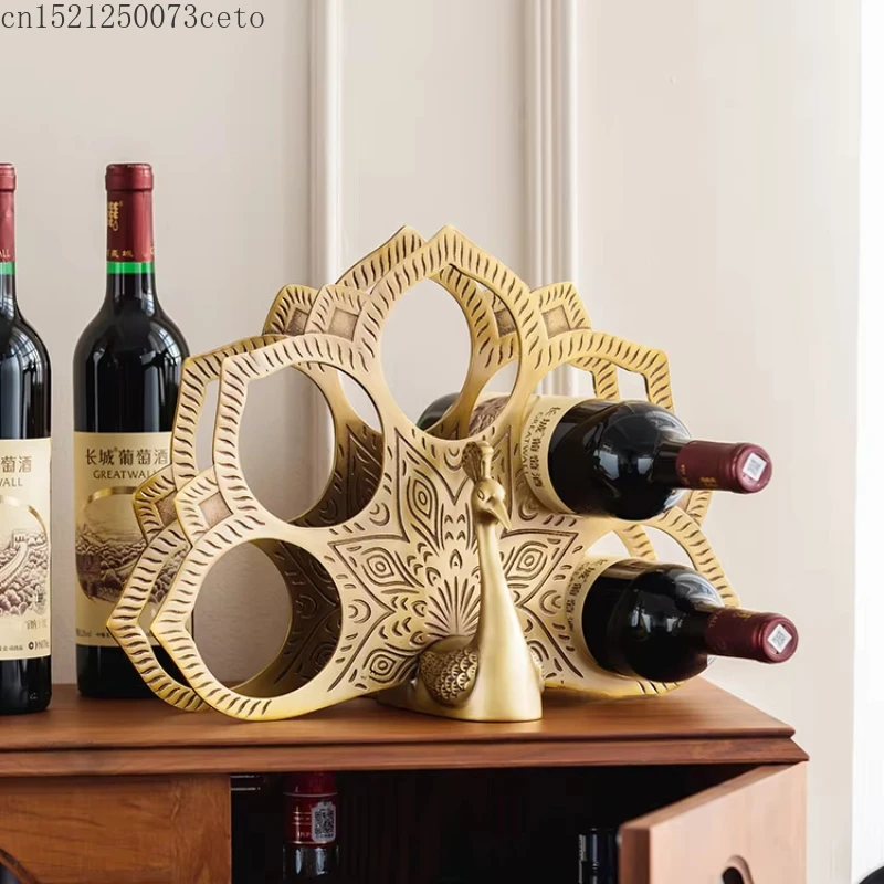 Vin de paon en laiton européen T1, vitrine de salon, décor léger, bouteille de vin de raisin de luxe haut de gamme