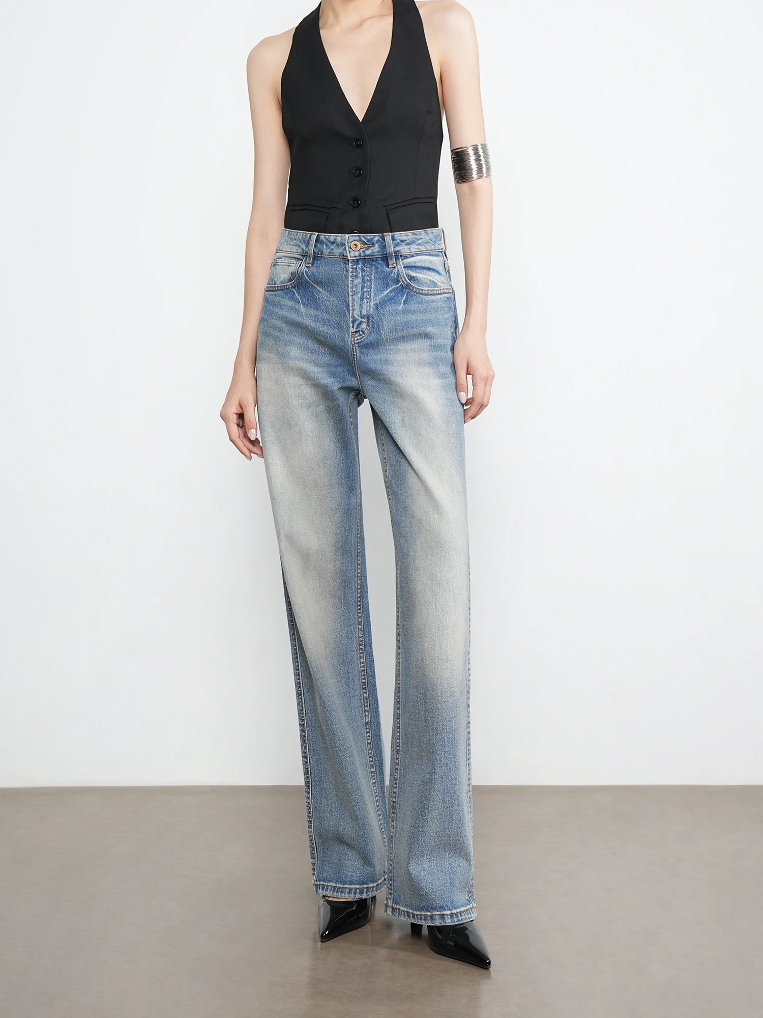 

Slimming High Waist Wide Leg Straight Cut Denim Jeans Women's Focus Plan Lenzing Fabric Vintage Waed Wear Resistant Daily Wear