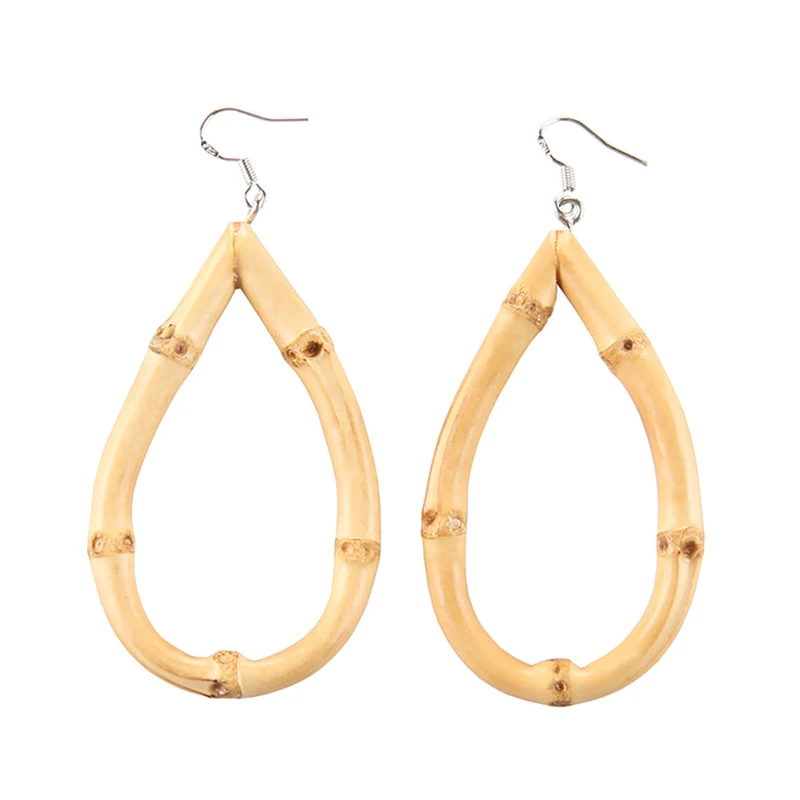 2025 Nilerun Fashion Vintage Retro Oval Shape Unique Handmade Natural Rattan Bamboo Rhizome Root Water Drop Teardrop Earrings