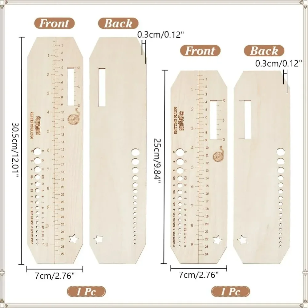 2 Stuks 2 Maten Hout Breien Liniaal 10-12X2.8 Inch Houten Sok Liniaal Breien Gehaakte Naald Gauge Weven gereedschap Handgemaakte Cadeau